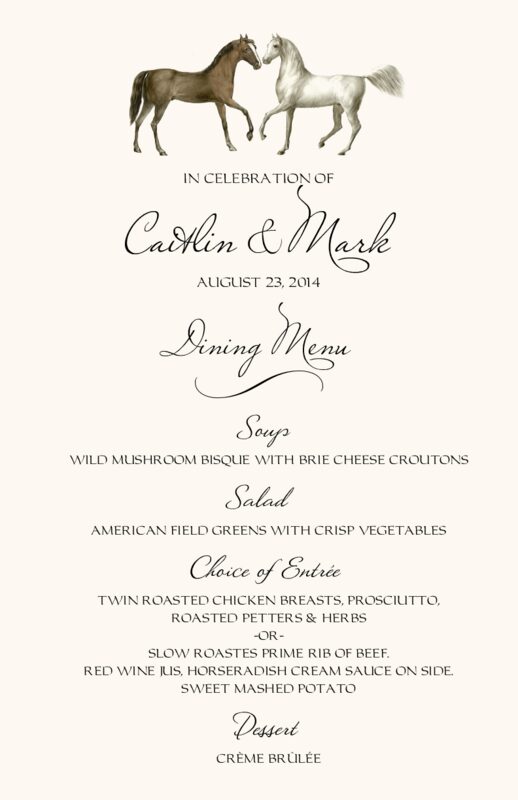 Amble Horse and Equestrian Wedding Menus and Reception Menu Cards